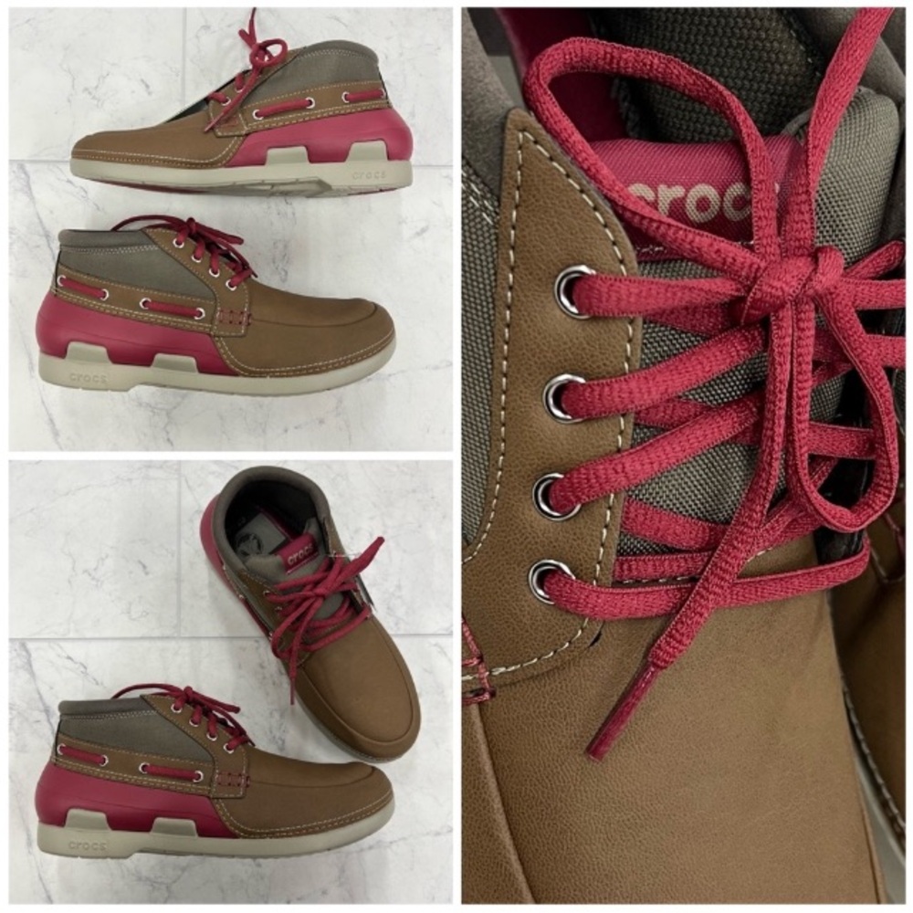 NWT Mens New In Box wTags CROCS Beach Line Boat Chukka Hazelnut/Brick Red Shoes